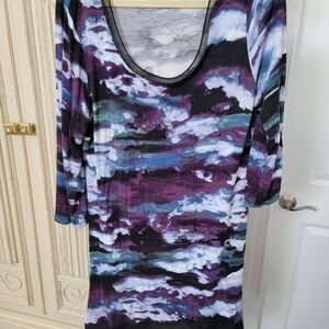 Abstract Cloud Print Scoop Neck Tunic - Purple, Black, Blue